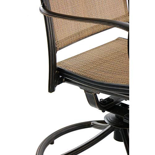 Hanover Fontana 7-Piece Outdoor Patio Dining Set with 38"x72" Cast-Top Rectangular Table and 6 Quick-Dry Sling Swivel Rocker Chairs, Modern Weather Resistant Furniture Set with Table and Chairs