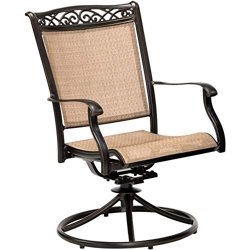 Hanover Fontana 7-Piece Outdoor Patio Dining Set with 38"x72" Cast-Top Rectangular Table and 6 Quick-Dry Sling Swivel Rocker Chairs, Modern Weather Resistant Furniture Set with Table and Chairs