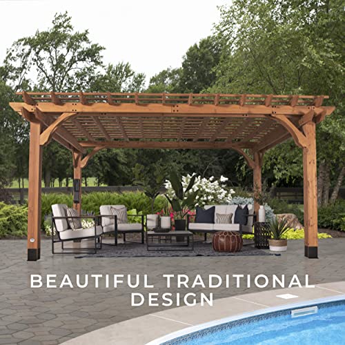 Backyard Discovery Beaumont 16 ft. x 12 ft. All Cedar Wooden Pergola Kit for Backyard, Deck, Garden, Patio, Outdoor Entertaining | Wind Rated at 100 MPH