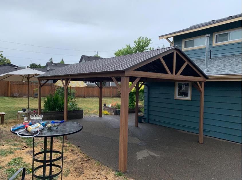 Domi 12'x20' Hardtop Gazebo Canopy Metal,Outdoor Aluminum Gazebo with Galvanized Steel Gable Roof Permanent Modern Gazebo for Patio Deck Backyard (Wood-Looking)