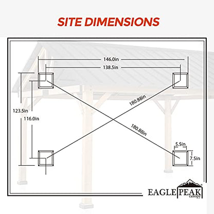 EAGLE PEAK 13x11 Cedar Framed Patio Gazebo, Natrual Wood Outdoor Pavilion Cabana with Black Steel Gable Hardtop Roof, 12x10 Frame, Black