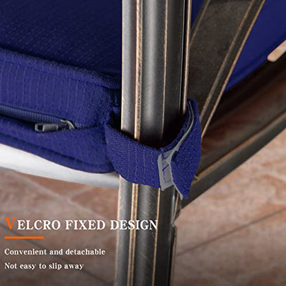 PURPLE LEAF Patio Dining Set Cast Aluminum 7-Piece Patio Furniture Set with 6 Dining Armchairs and 47" Round Table, 6 Cushions Included, for Lawn Yard Garden, Rhombic Navy Blue Outdoor Dining Set