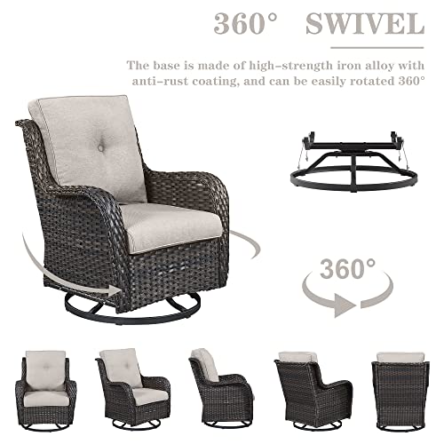 Belord Outdoor Furniture Sectional Sofa L Shaped Couch - Patio Wicker Set with 2 Swivel Glider Chairs, 7 Piece Rattan Patio Conversation Sets with Beige Cushion for Deck Backyard Sunroom