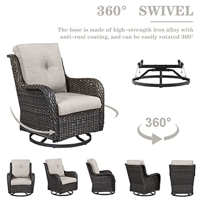 Belord Outdoor Furniture Sectional Sofa L Shaped Couch - Patio Wicker Set with 2 Swivel Glider Chairs, 7 Piece Rattan Patio Conversation Sets with Beige Cushion for Deck Backyard Sunroom