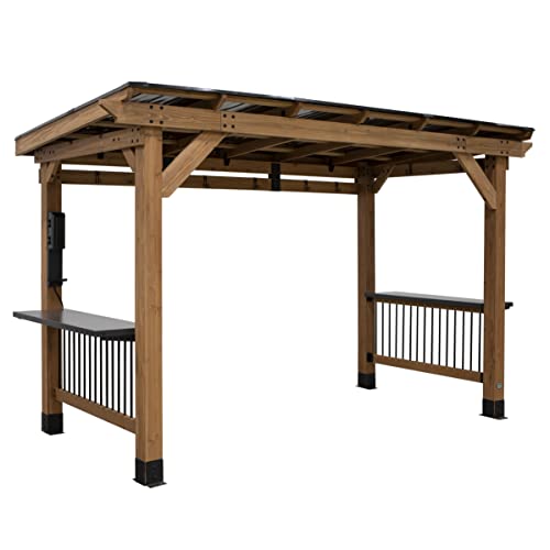 Backyard Discovery Saxony XL Grill Gazebo, 2 full Size Grills, Griddles or Smokers Steel Metal Roof, Wind Resistant - 100 mph, Supports 30 In of Snow, Electrical Outlet, USB, Grilling Hooks