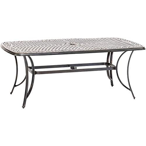 Hanover Fontana 7-Piece Outdoor Patio Dining Set with 38"x72" Cast-Top Rectangular Table and 6 Quick-Dry Sling Swivel Rocker Chairs, Modern Weather Resistant Furniture Set with Table and Chairs