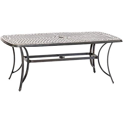 Hanover Fontana 7-Piece Outdoor Patio Dining Set with 38"x72" Cast-Top Rectangular Table and 6 Quick-Dry Sling Swivel Rocker Chairs, Modern Weather Resistant Furniture Set with Table and Chairs