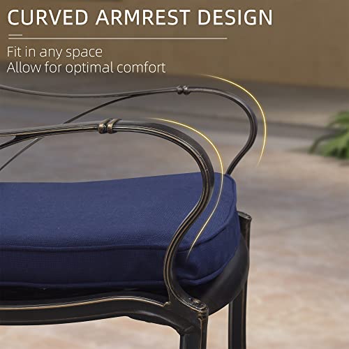 PURPLE LEAF Patio Dining Set Cast Aluminum 7-Piece Patio Furniture Set with 6 Dining Armchairs and 47" Round Table, 6 Cushions Included, for Lawn Yard Garden, Rhombic Navy Blue Outdoor Dining Set