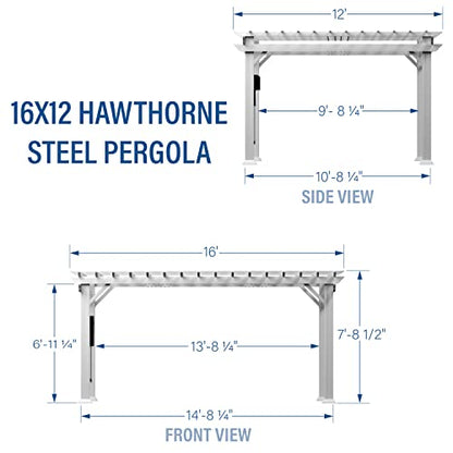 Backyard Discovery 16x12 ft Hawthorne White Galvanized Steel Pergola w/Soft Sail Shade, Spacious, Rust Resistant, UV Protection, Resist Winds Up to 100 MPH, Durable, Powerport USB & Electrical Outlet