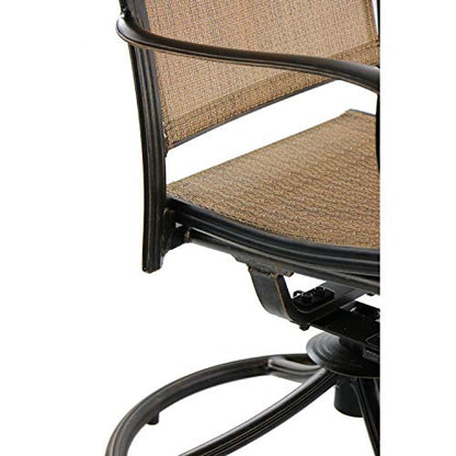 Hanover Fontana 7-Piece Outdoor Patio Dining Set with 38"x72" Cast-Top Rectangular Table and 6 Quick-Dry Sling Swivel Rocker Chairs, Modern Weather Resistant Furniture Set with Table and Chairs