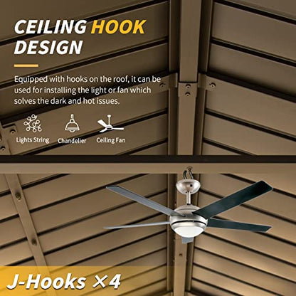 Domi 12'x20' Hardtop Gazebo Canopy Metal,Outdoor Aluminum Gazebo with Galvanized Steel Gable Roof Permanent Modern Gazebo for Patio Deck Backyard (Wood-Looking)