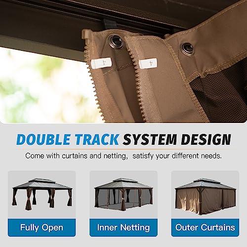 Domi Outdoor Living 14’ X 20’ Hardtop Gazebo, Outdoor Aluminum Frame Canopy with Galvanized Steel Double Roof, Outdoor Permanent Metal Pavilion with Curtains and Netting for Patio, Backyard and Lawn