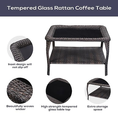 Belord Outdoor Furniture Sectional Sofa L Shaped Couch - Patio Wicker Set with 2 Swivel Glider Chairs, 7 Piece Rattan Patio Conversation Sets with Beige Cushion for Deck Backyard Sunroom