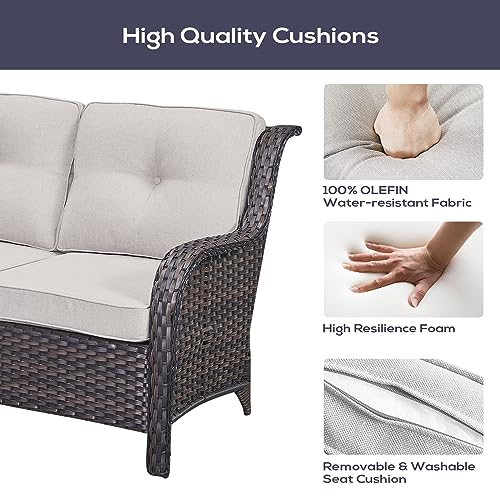 Belord Outdoor Furniture Sectional Sofa L Shaped Couch - Patio Wicker Set with 2 Swivel Glider Chairs, 7 Piece Rattan Patio Conversation Sets with Beige Cushion for Deck Backyard Sunroom