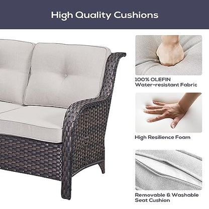 Belord Outdoor Furniture Sectional Sofa L Shaped Couch - Patio Wicker Set with 2 Swivel Glider Chairs, 7 Piece Rattan Patio Conversation Sets with Beige Cushion for Deck Backyard Sunroom