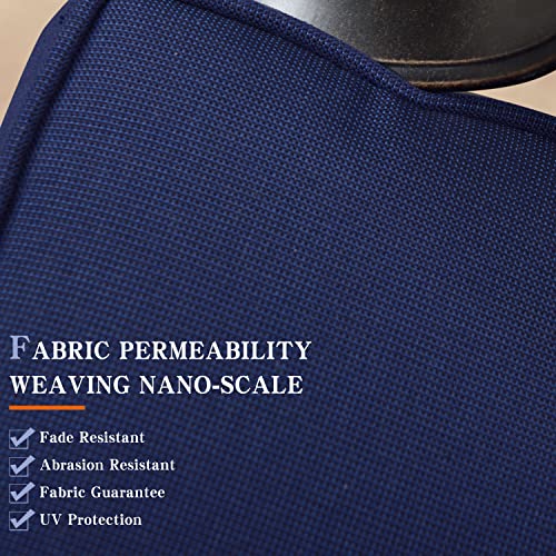 PURPLE LEAF Patio Dining Set Cast Aluminum 7-Piece Patio Furniture Set with 6 Dining Armchairs and 47" Round Table, 6 Cushions Included, for Lawn Yard Garden, Rhombic Navy Blue Outdoor Dining Set