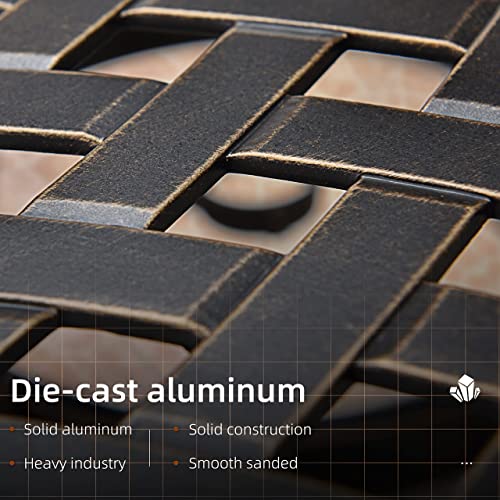 PURPLE LEAF Patio Dining Set Cast Aluminum 7-Piece Patio Furniture Set with 6 Dining Armchairs and 47" Round Table, 6 Cushions Included, for Lawn Yard Garden, Rhombic Navy Blue Outdoor Dining Set