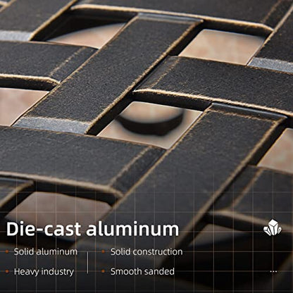 PURPLE LEAF Patio Dining Set Cast Aluminum 7-Piece Patio Furniture Set with 6 Dining Armchairs and 47" Round Table, 6 Cushions Included, for Lawn Yard Garden, Rhombic Navy Blue Outdoor Dining Set