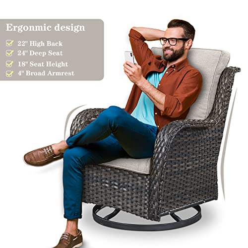 Belord Outdoor Furniture Sectional Sofa L Shaped Couch - Patio Wicker Set with 2 Swivel Glider Chairs, 7 Piece Rattan Patio Conversation Sets with Beige Cushion for Deck Backyard Sunroom