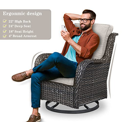 Belord Outdoor Furniture Sectional Sofa L Shaped Couch - Patio Wicker Set with 2 Swivel Glider Chairs, 7 Piece Rattan Patio Conversation Sets with Beige Cushion for Deck Backyard Sunroom