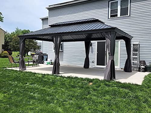 12' x 18' Hardtop Gazebo, Domi Outdoor Aluminum Metal Gazebo with Curtains and Netting, Galvanized Steel Double Canopy for Patios, Deck, Backyard
