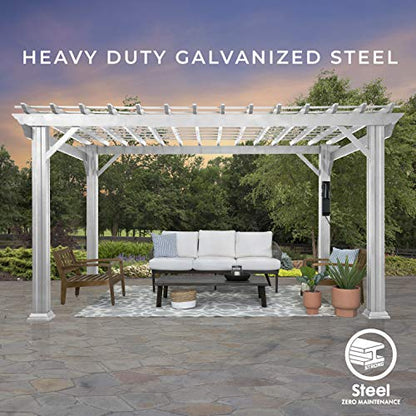 Backyard Discovery 16x12 ft Hawthorne White Galvanized Steel Pergola w/Soft Sail Shade, Spacious, Rust Resistant, UV Protection, Resist Winds Up to 100 MPH, Durable, Powerport USB & Electrical Outlet