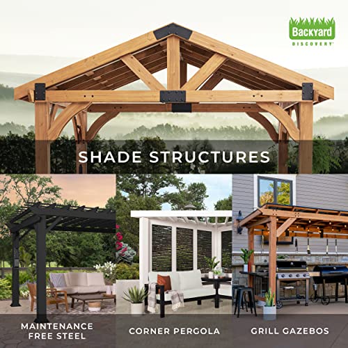 Backyard Discovery 16x12 ft Hawthorne White Galvanized Steel Pergola w/Soft Sail Shade, Spacious, Rust Resistant, UV Protection, Resist Winds Up to 100 MPH, Durable, Powerport USB & Electrical Outlet