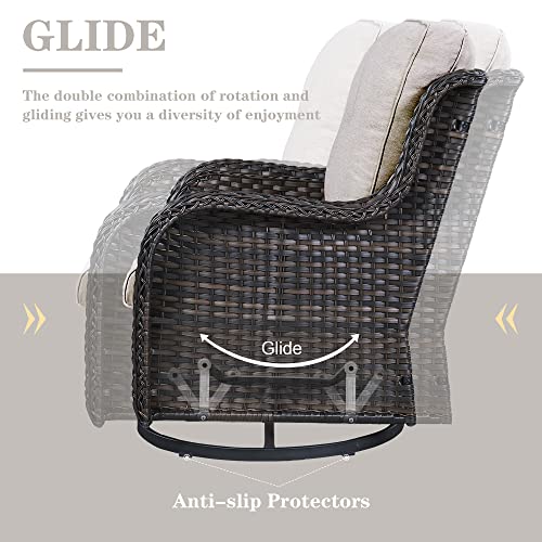 Belord Outdoor Furniture Sectional Sofa L Shaped Couch - Patio Wicker Set with 2 Swivel Glider Chairs, 7 Piece Rattan Patio Conversation Sets with Beige Cushion for Deck Backyard Sunroom