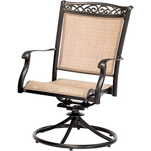 Hanover Fontana 7-Piece Outdoor Patio Dining Set with 38"x72" Cast-Top Rectangular Table and 6 Quick-Dry Sling Swivel Rocker Chairs, Modern Weather Resistant Furniture Set with Table and Chairs