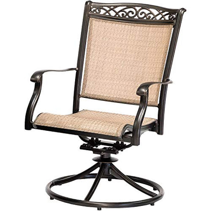 Hanover Fontana 7-Piece Outdoor Patio Dining Set with 38"x72" Cast-Top Rectangular Table and 6 Quick-Dry Sling Swivel Rocker Chairs, Modern Weather Resistant Furniture Set with Table and Chairs