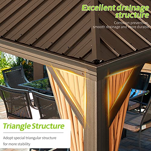 Aoxun 12FT×20FT Hardtop Aluminum Gazebo, Outdoor Metal Frame Canopy Gazebo with a Mosquito Net and Privacy Sidewalls, All-Weather Gazebo Canopy for Patio, Garden(Brown)