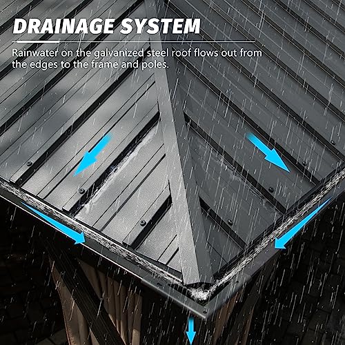 Domi Outdoor Living 14’ X 20’ Hardtop Gazebo, Outdoor Aluminum Frame Canopy with Galvanized Steel Double Roof, Outdoor Permanent Metal Pavilion with Curtains and Netting for Patio, Backyard and Lawn