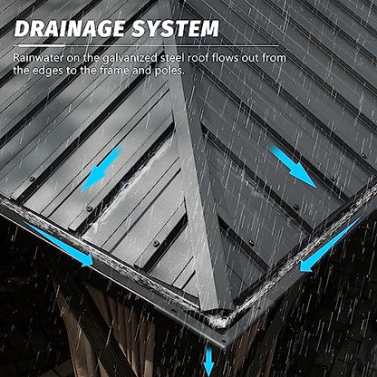 Domi Outdoor Living 14’ X 20’ Hardtop Gazebo, Outdoor Aluminum Frame Canopy with Galvanized Steel Double Roof, Outdoor Permanent Metal Pavilion with Curtains and Netting for Patio, Backyard and Lawn