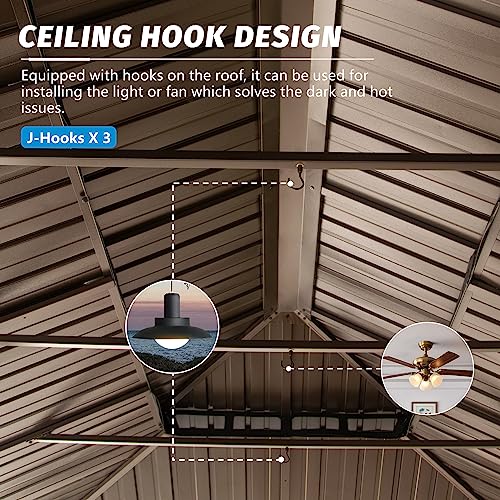 Domi Outdoor Living 14’ X 20’ Hardtop Gazebo, Outdoor Aluminum Frame Canopy with Galvanized Steel Double Roof, Outdoor Permanent Metal Pavilion with Curtains and Netting for Patio, Backyard and Lawn